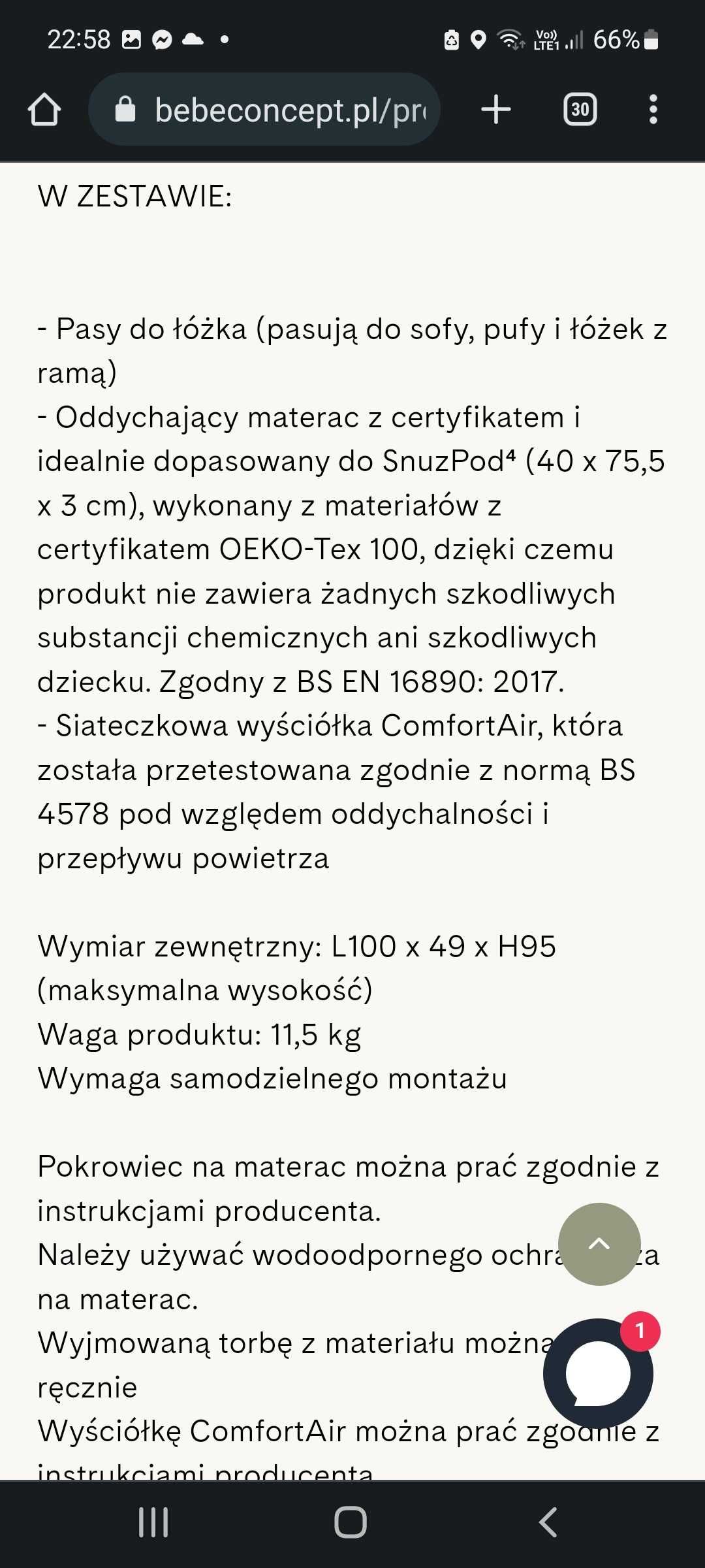 Łóżeczko dostawne kołyska snuzpod