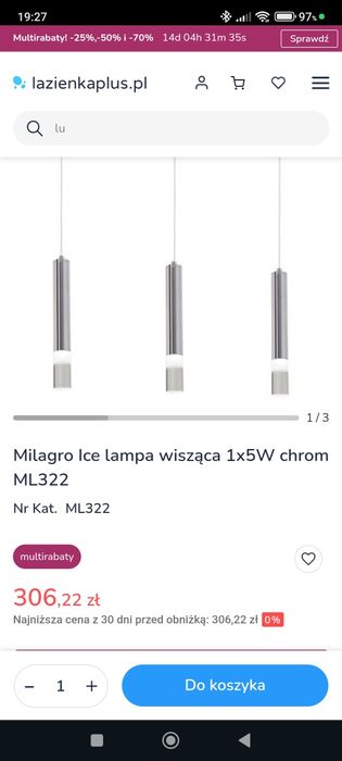 Milagro Ice lampa wisząca 1x5W chrom ML322