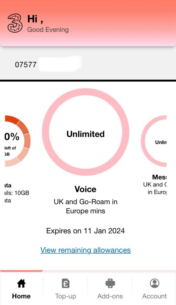 Three UK +44 SIM Aktywna rozmowy bez limitu 10 GB UE