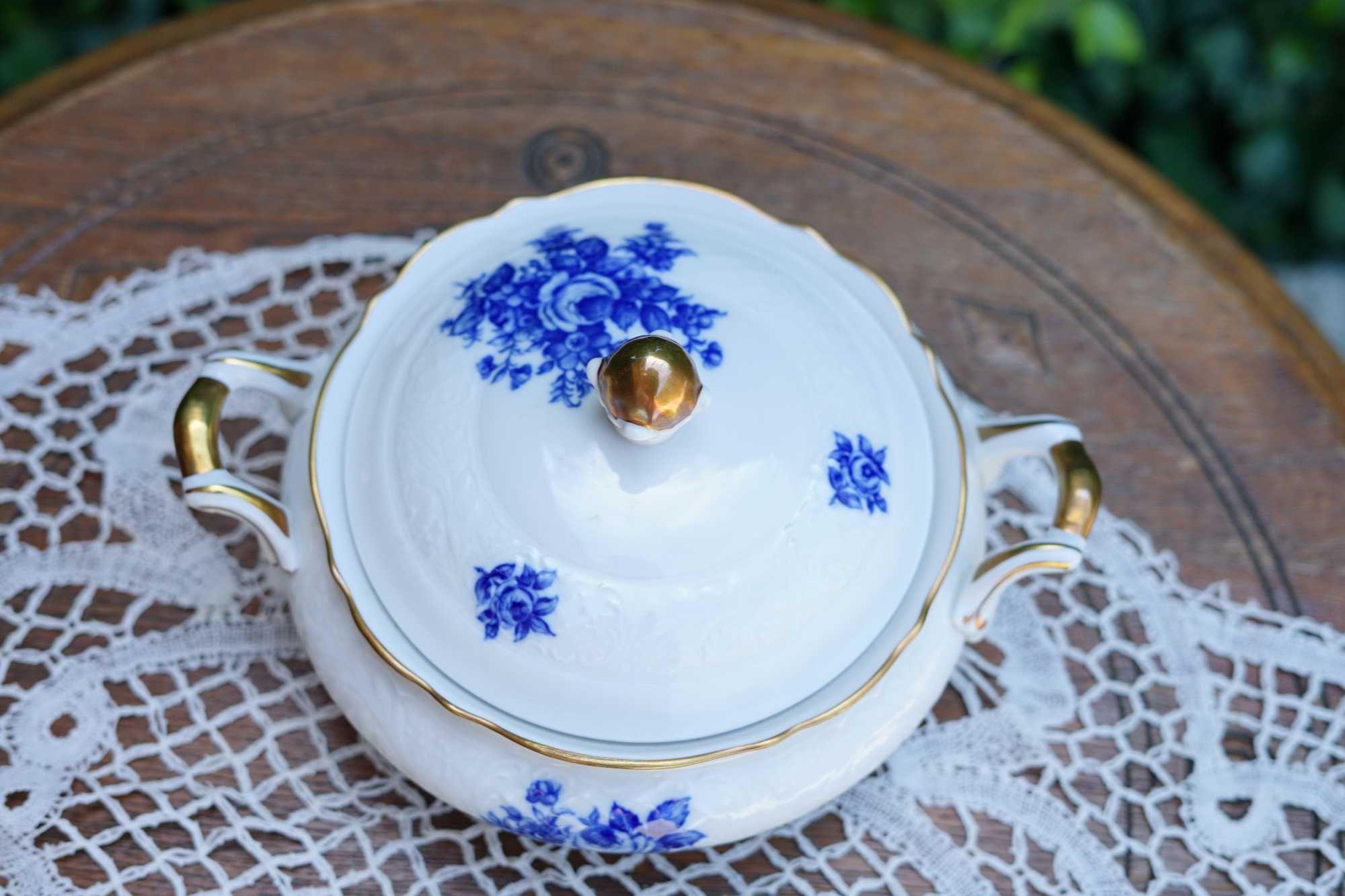 Bomboniera porcelanowa waza na zupę Bavaria Schumann Germany Cobalt