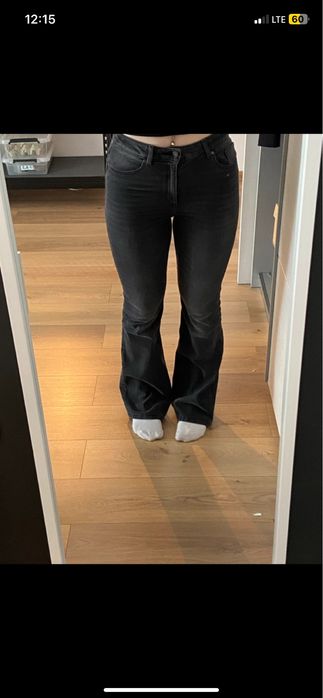 Dzwony damskie czarne z wysokim stanem sexy jeansowe