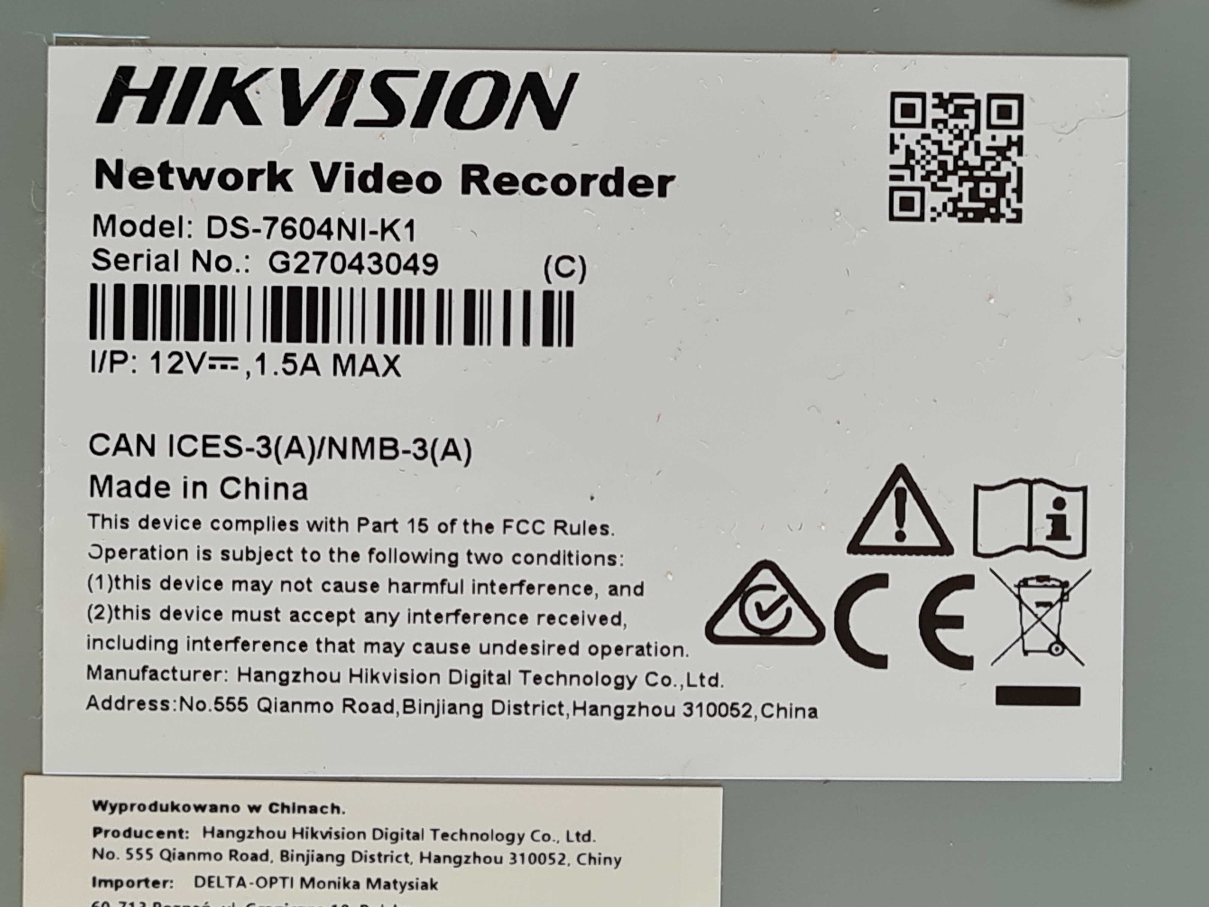 Rejestrator HikVision DS-7604NI-K1