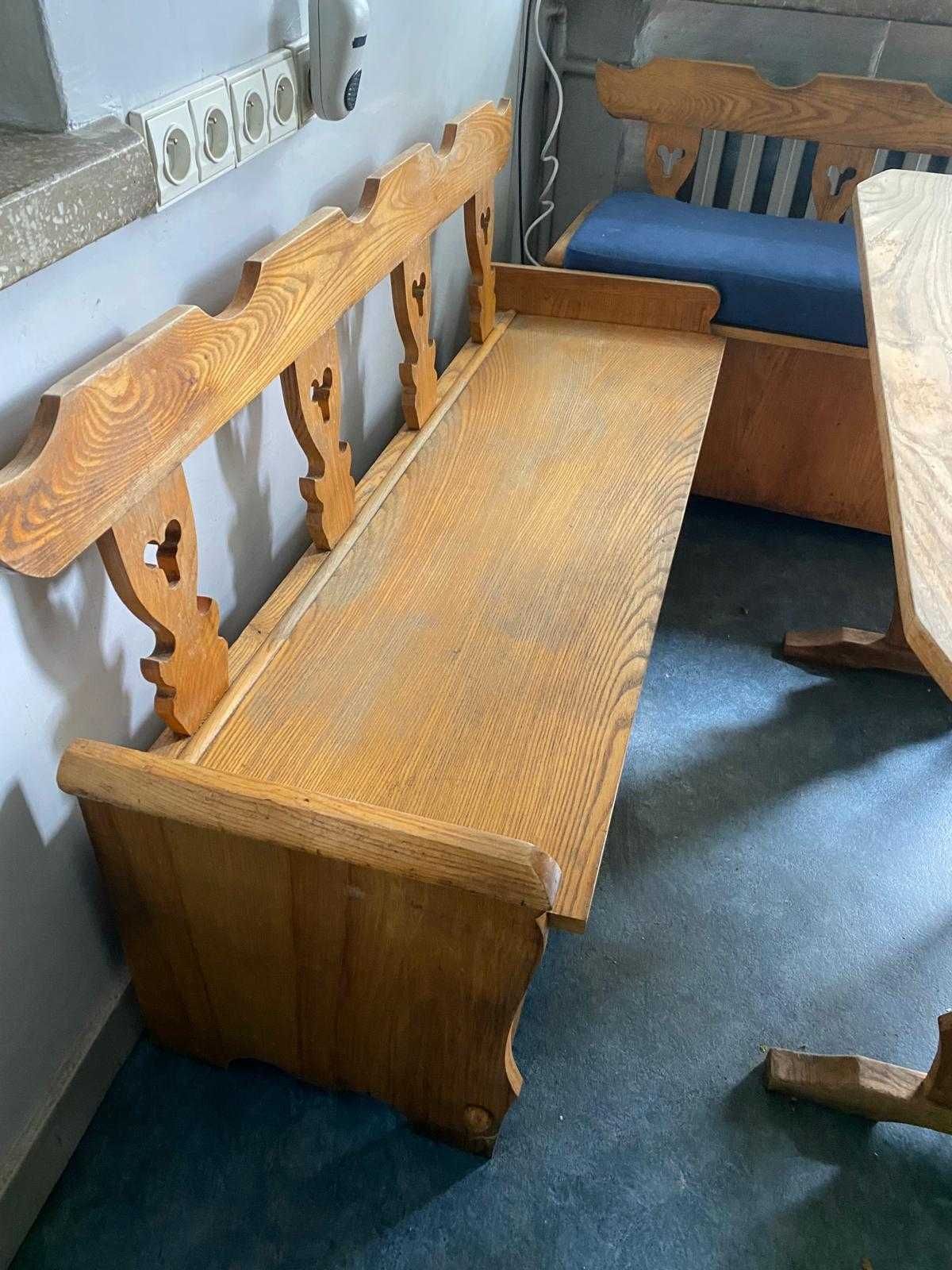 Komplet mebli kuchennych stół, 2 ławy i 2 krzesła z litego drewna