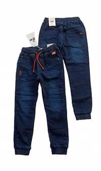 Spodnie Jeans miękkie elastyczne GUMA ocieplane polarem nowy r 134-140