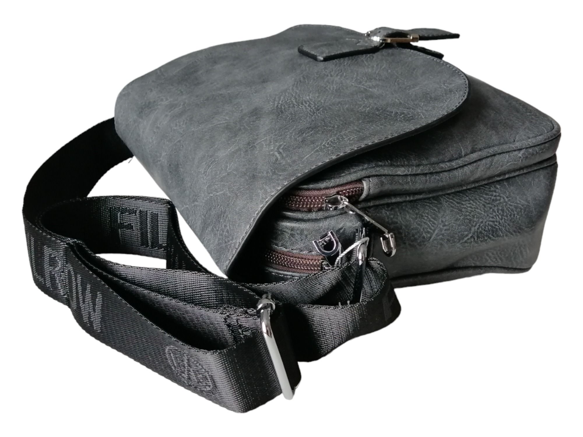 Klasyczna listonoszka damska -  torebka na ramię, szara średnia torba
