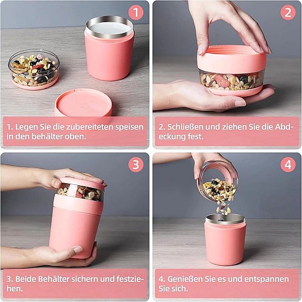 Kubek na lunc, musli izolowany kubek na jogurt z łyżką do pracy 750 ml