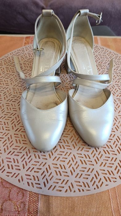 Buty ślubne, szpilki do tanczenia, Kotyl kolor perłowe lico, rozm. 37