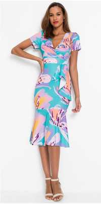 NOWA piękna sukienka midi wzór/falbany r. 40/42 BODYFLIRT boutique