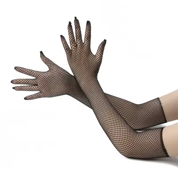 Długie czarne rękawiczki damskie, siatka