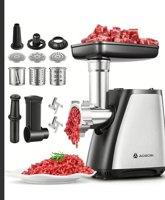 Електрична м’ясорубка AAOBOSI 4-в-1, 220-240V 50/60 Hz, 300W з 3 насад