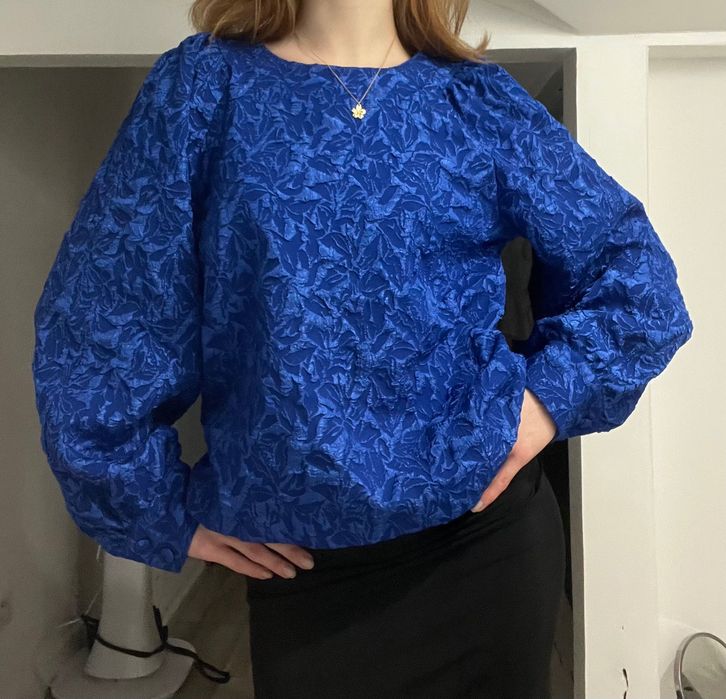 niebieska chabrowa bluzka elegancka scandi unikat vintage XS/S