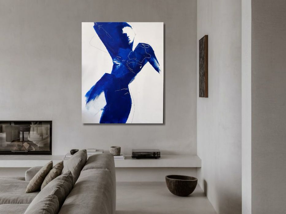 Obraz ręcznie malowany kobalt duży format postać 150 cm x 120 cm