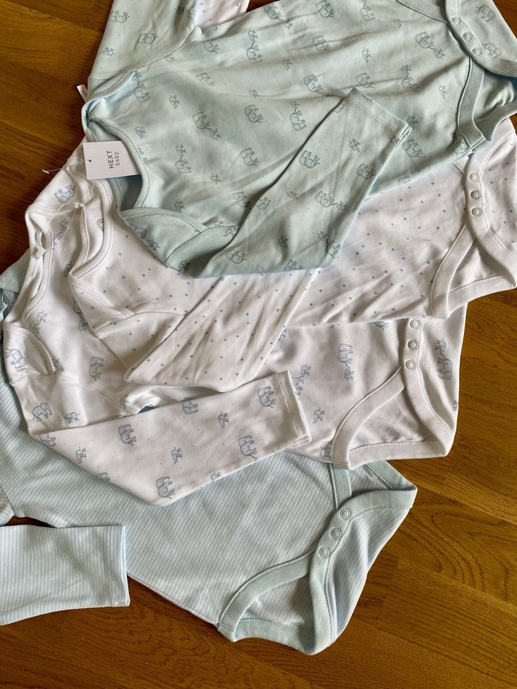 NEXT Body 4 pak 98 cm Słonie Paski Kropki Długi rękaw 2 - 3 latka