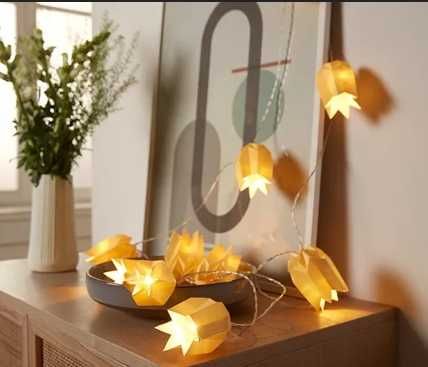 Girlanda LED papierowy łańcuch świetlny żółte tulipany Tchibo