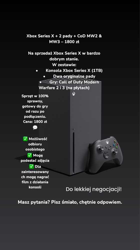 Konsola Xbox Series X + 2 pady + CoD MW2 & MW3