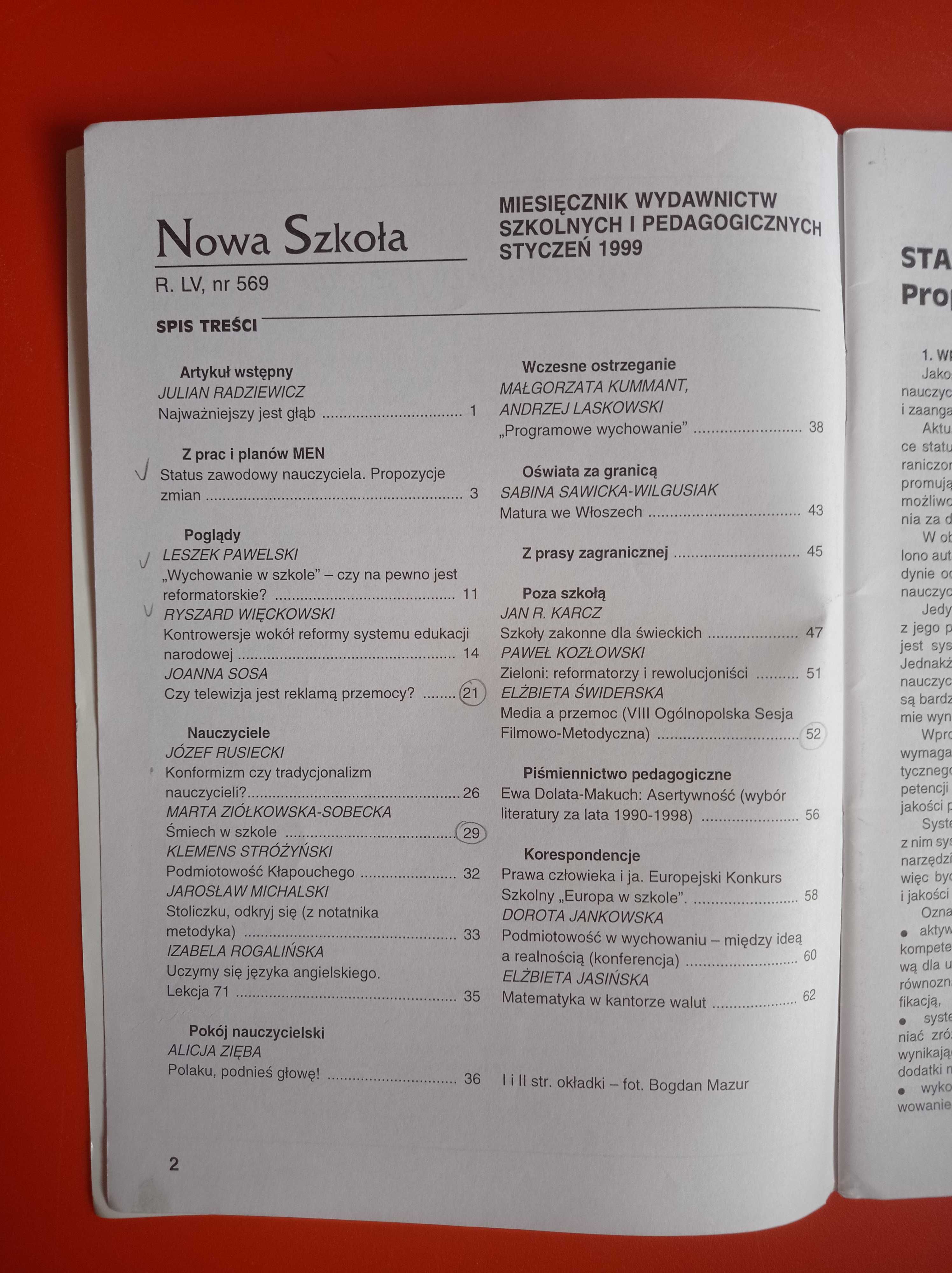 Nowa szkoła nr 1, styczeń 1999 miesięcznik