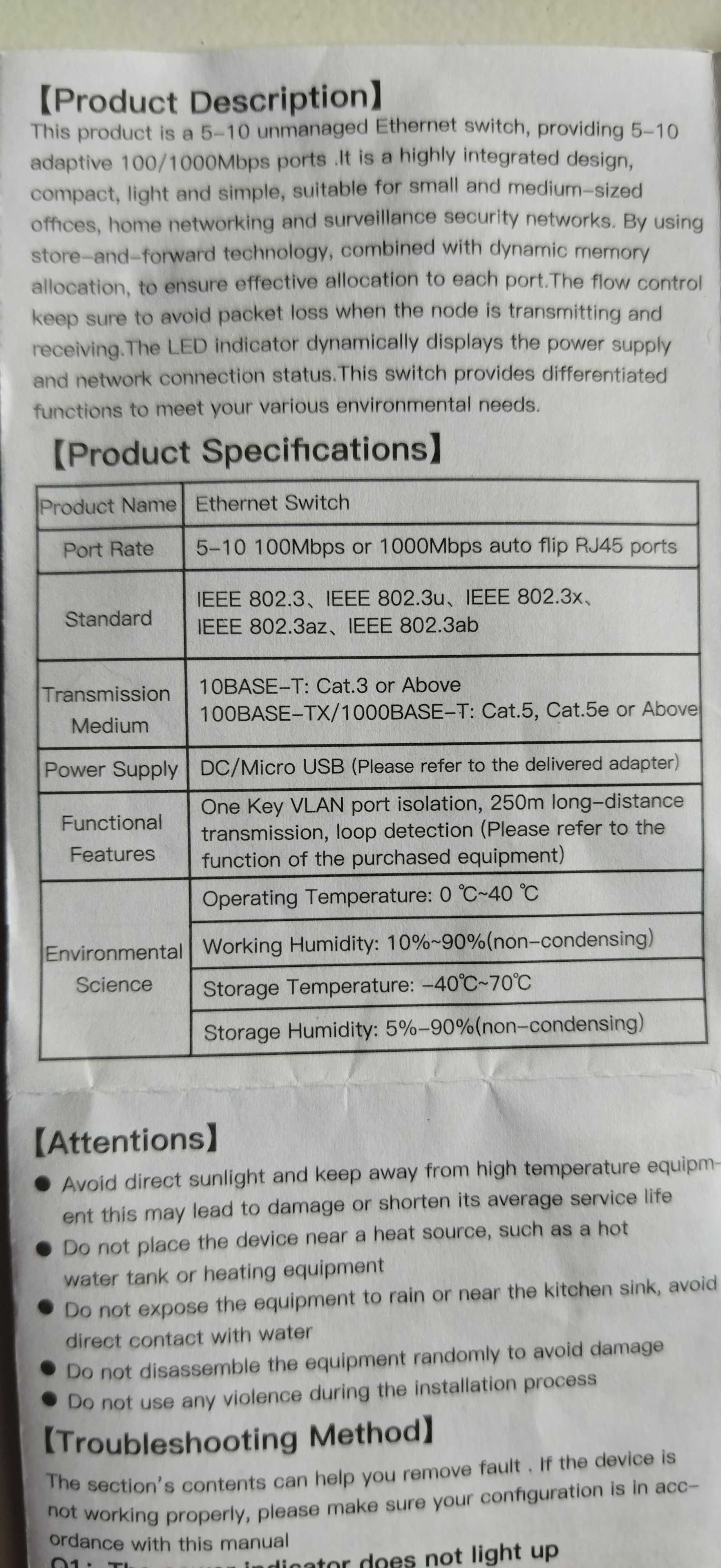 Switch 5 Portas 100/1000 Mbps DC/Micro USB