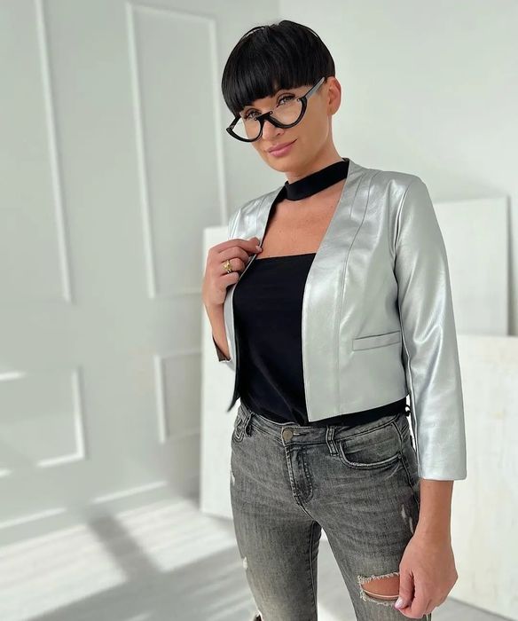 Bolerko srebrne szare skóra eko damskie 40,42 narzutka 32,34