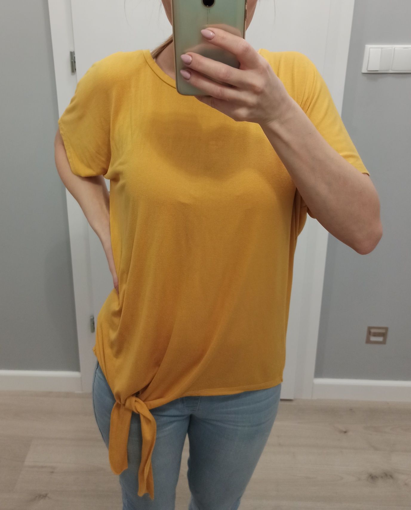 Bluzka t-shirt New Look r. 42 żółta musztardowa z wiązaniem