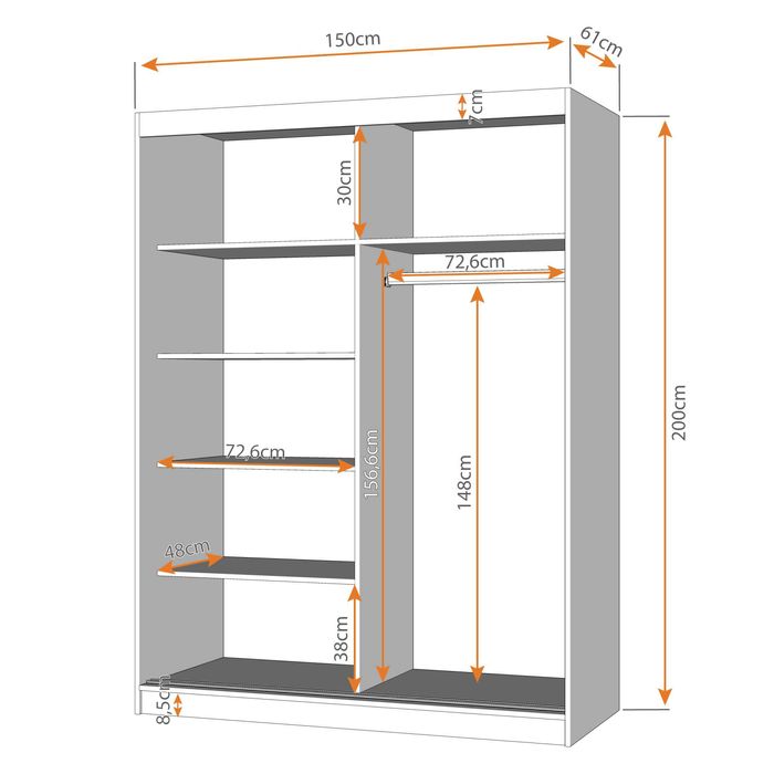 Szafa Przesuwna VISTA 01 150cm IDŹCZAK MEBLE