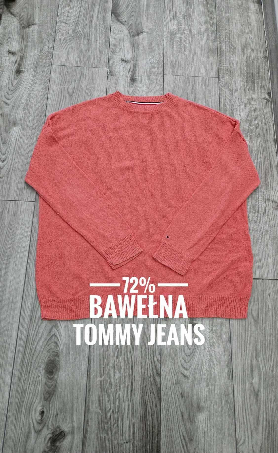 Koralowy sweter • męski • okrągły dekolt • Tommy Jeans 38/M • bawełna