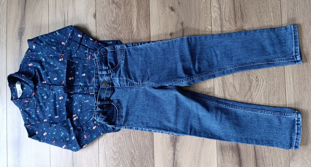 Koszula świąteczna + jeansy H&M r.104