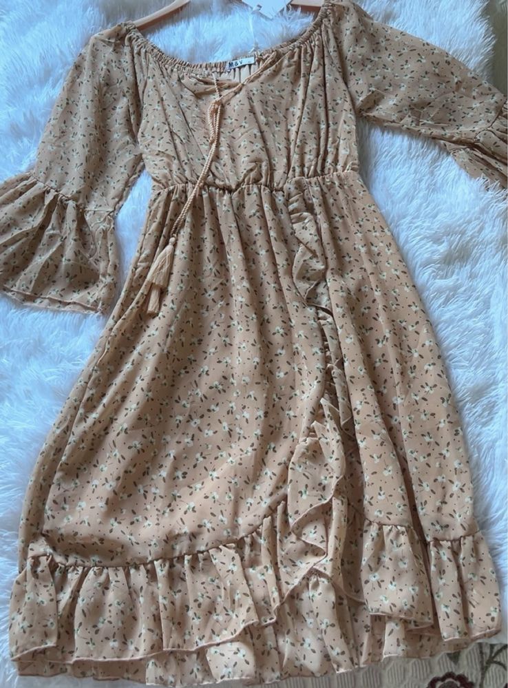 Vestido longo de verão florido com folhos M/L