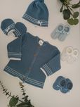 Conjunto casaco, luvas e gorro azul