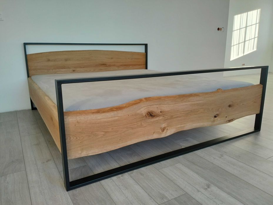 Drewniane łóżko dębowe LOFT,  160/180x200 z stelażem, industrialne