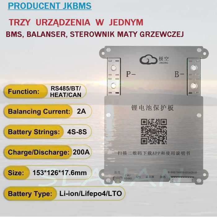 JK BMS Smart 4-8s 200/350A Aktywny Balanser 2A Magazyn Energii 12V-24V