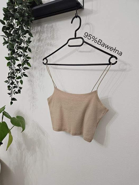 Crop top w prążki z bawełny H&M