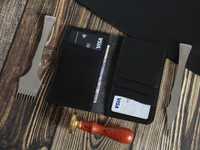 Skórzany czarny portfel Bifold full grain card holder personalizowany