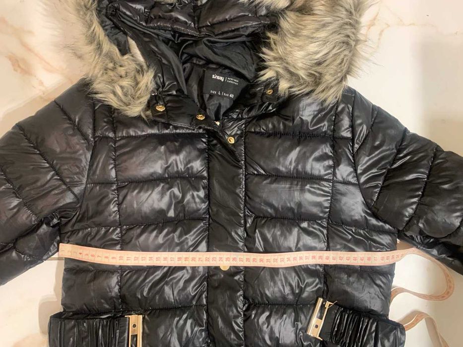 Стьобане пальто Sinsay з капюшоном, довге, на розмір М/38/46