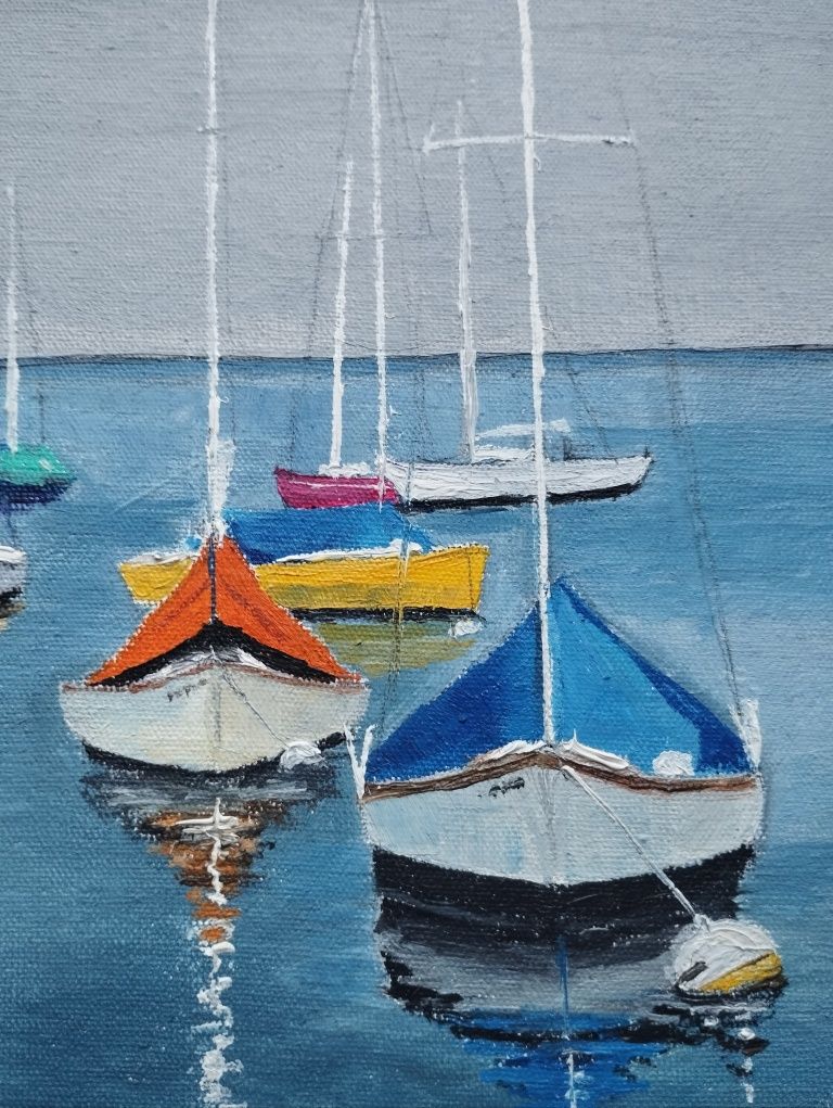 Картина "Яхти" оригінальний олійний живопис в рамці