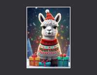 Plakat Świąteczna lama - dodaj trochę magii świąt w swoim domu - A3