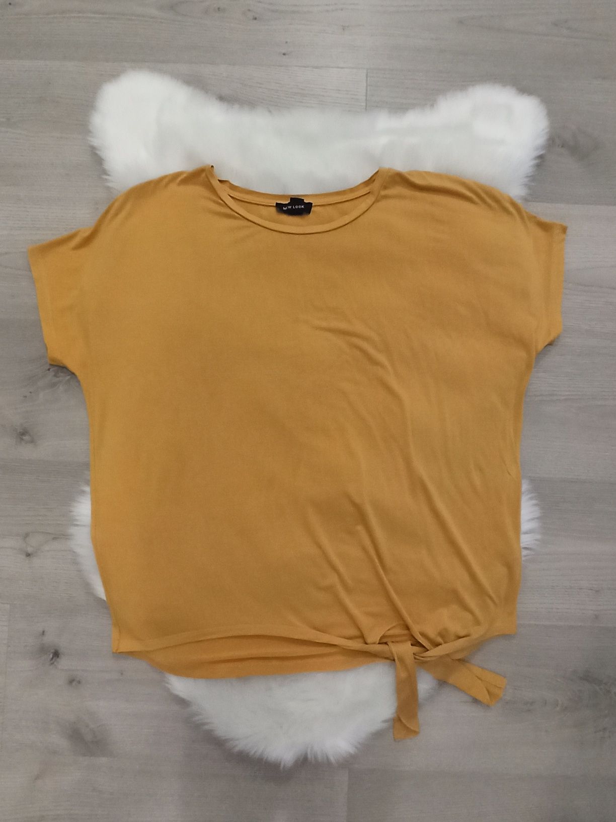Bluzka t-shirt New Look r. 42 żółta musztardowa z wiązaniem