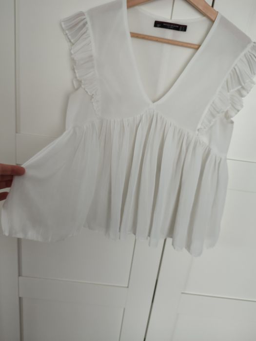 Zara elegancka biała bluzka XS plisy marszczenia