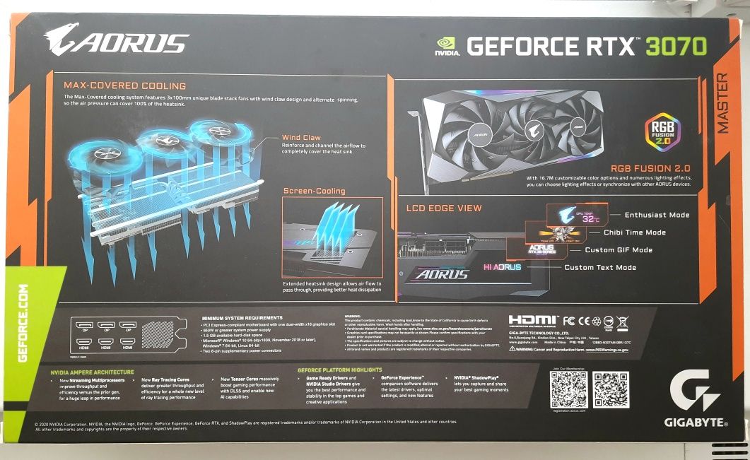 Відеокарта Gigabyte Nvidia RTX 3070 Aorus Master 8Gb GDDR6