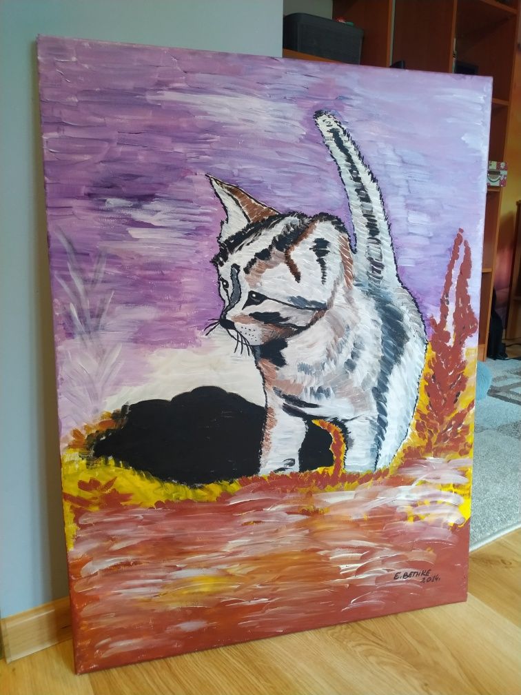 Obraz ręcznie malowany kot