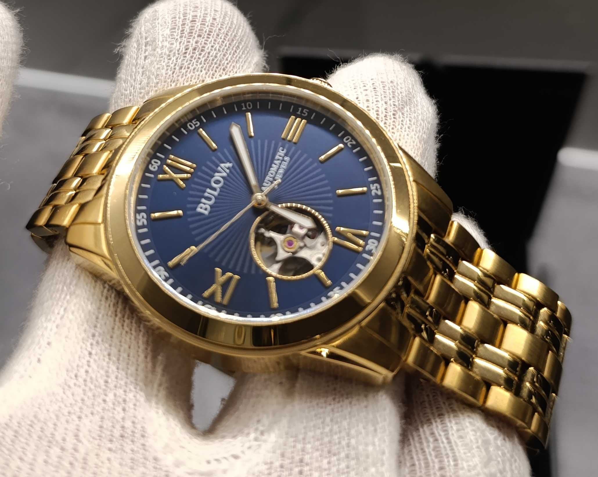 Piękny zegarek męski Bulova opean heart automatic, super stan, pudełko