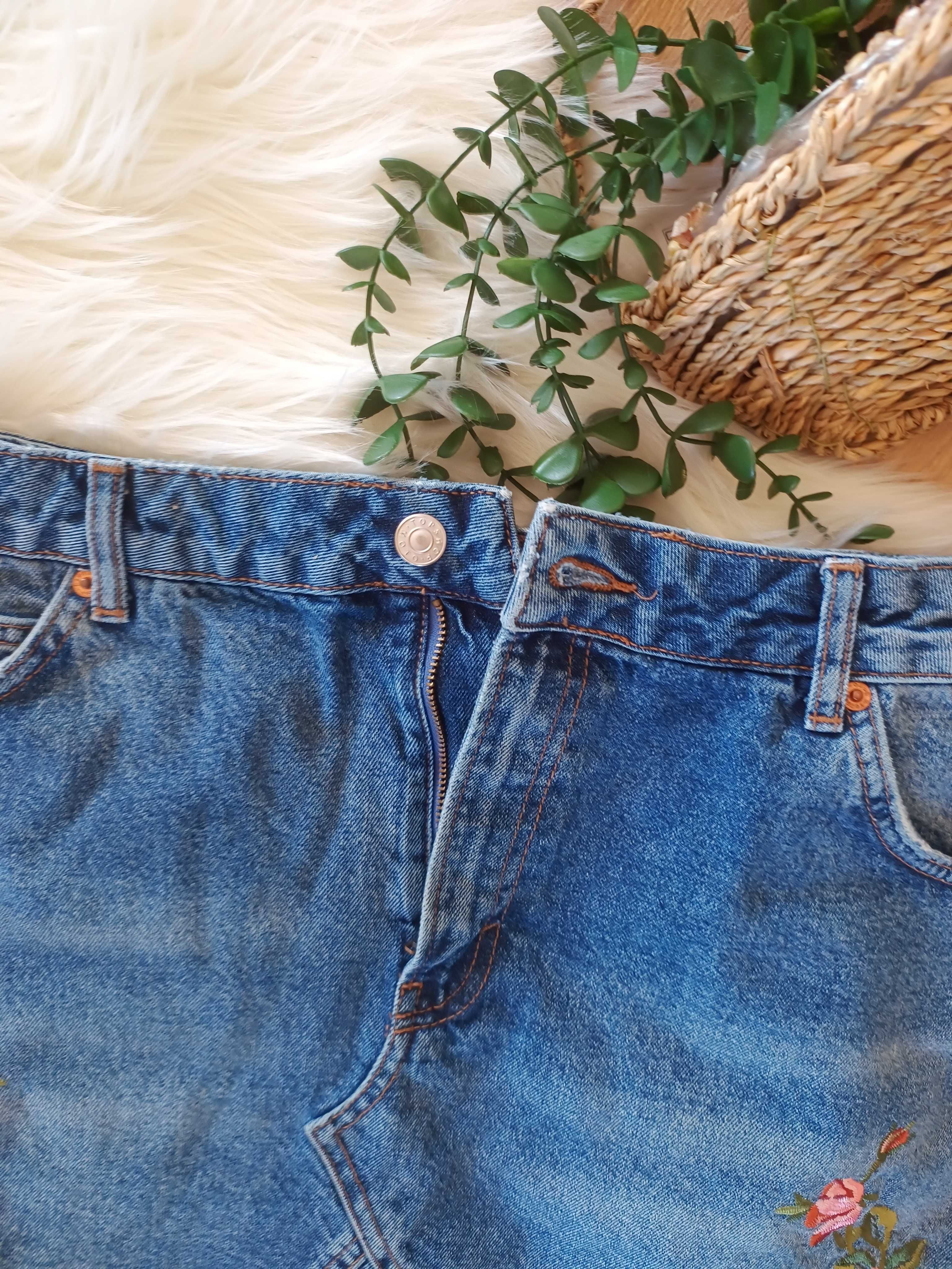 krótka letnia mini jeansowa dzinsowa spódniczka 44XXL w róże różyczki