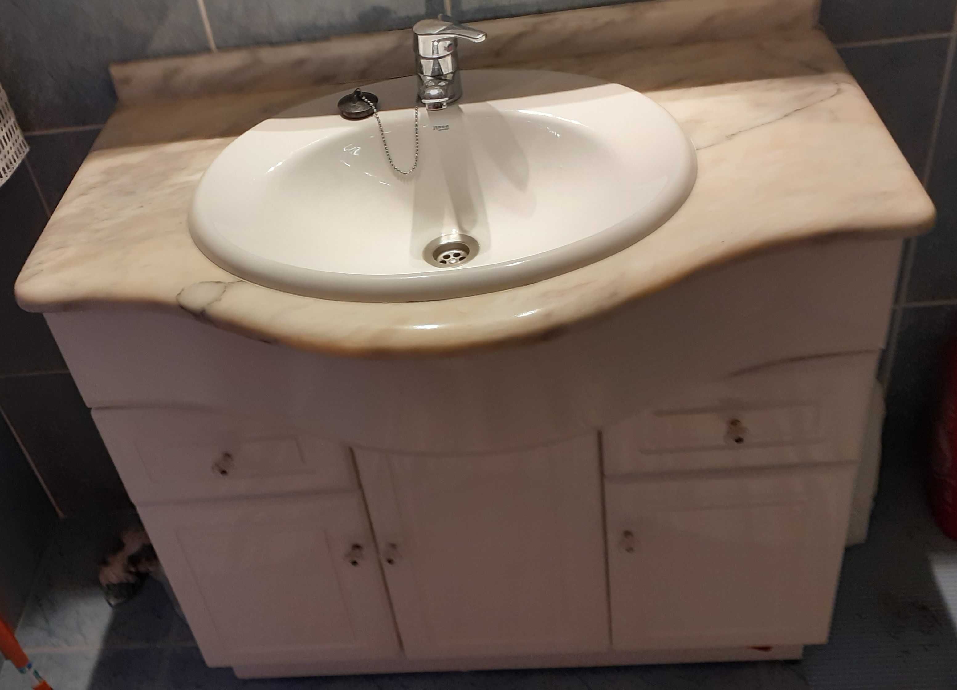 móvel de wc + lavatório + tampo em mármore + espelho, 90 cm