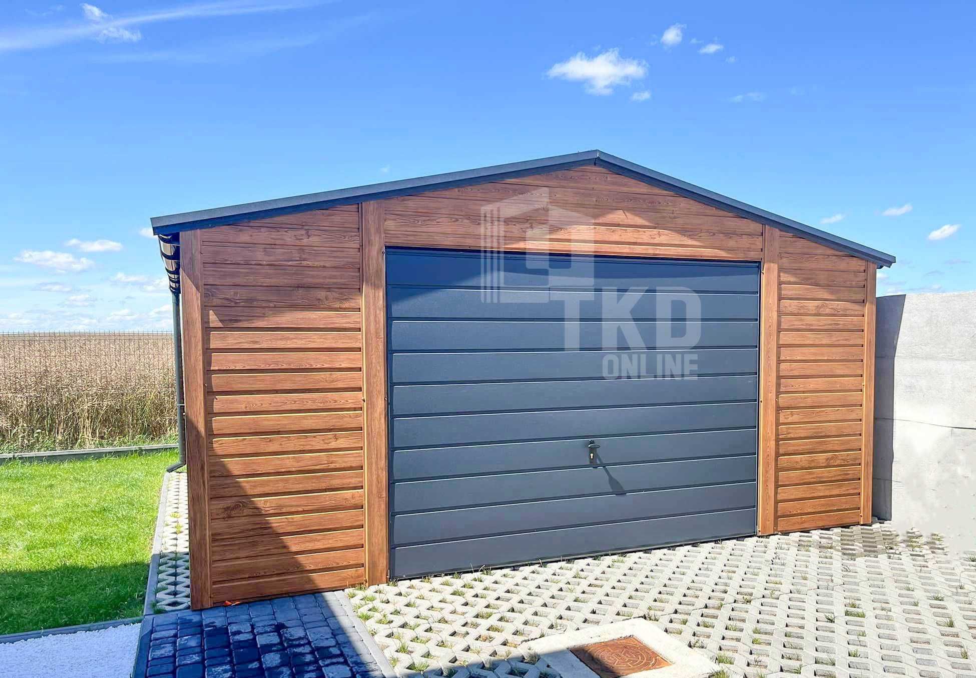Garaż Blaszany 5X5M Brama Uchylna Drzwi 2X Okno Rynny Dach Tkd269