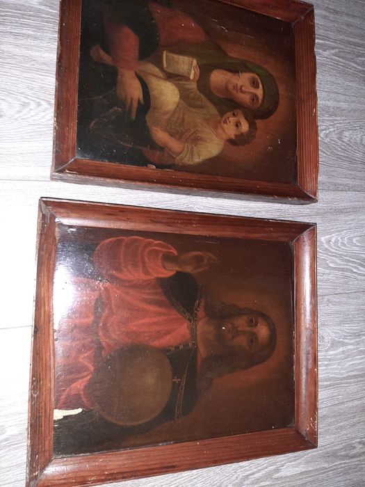 Икона Спаситель  и богородица 2 шт на дереве 43*36см 19 век