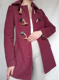 Fioletowy śliwkowy zimowy płaszcz z kapturem 36 S
