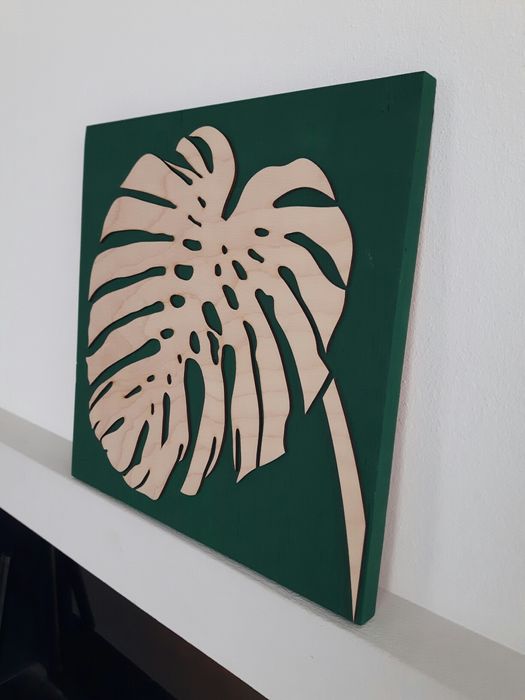 Obraz 3D MONSTERA liść 30x30cm drewno zielen
