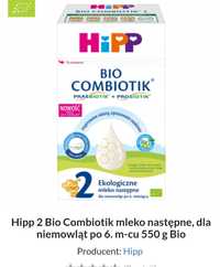 4x Hipp 2 Bio Combiotik mleko następne, dla niemowląt po 6. m-cu 550 g