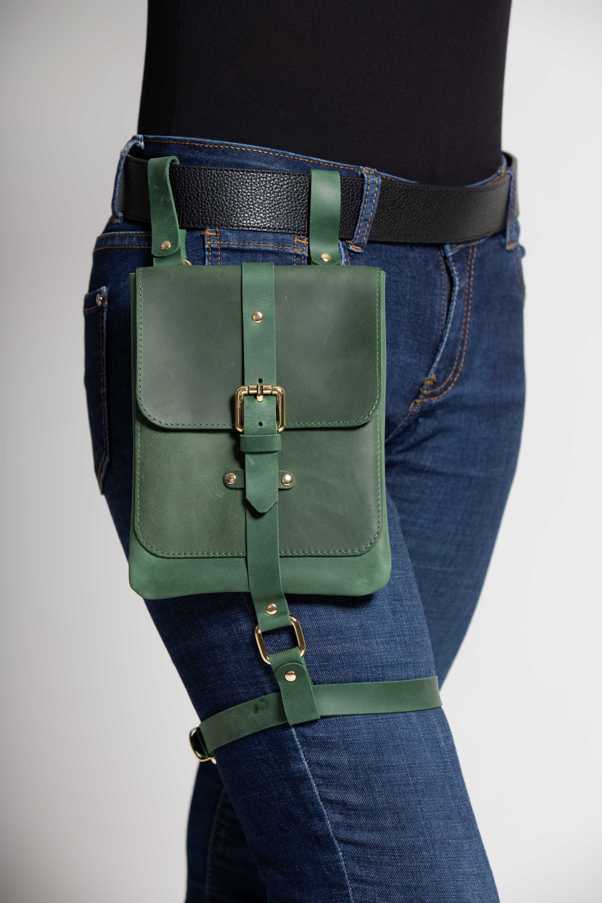 Жіноча шкіряна сумка на ногу Bag -3 зелена CLOVER