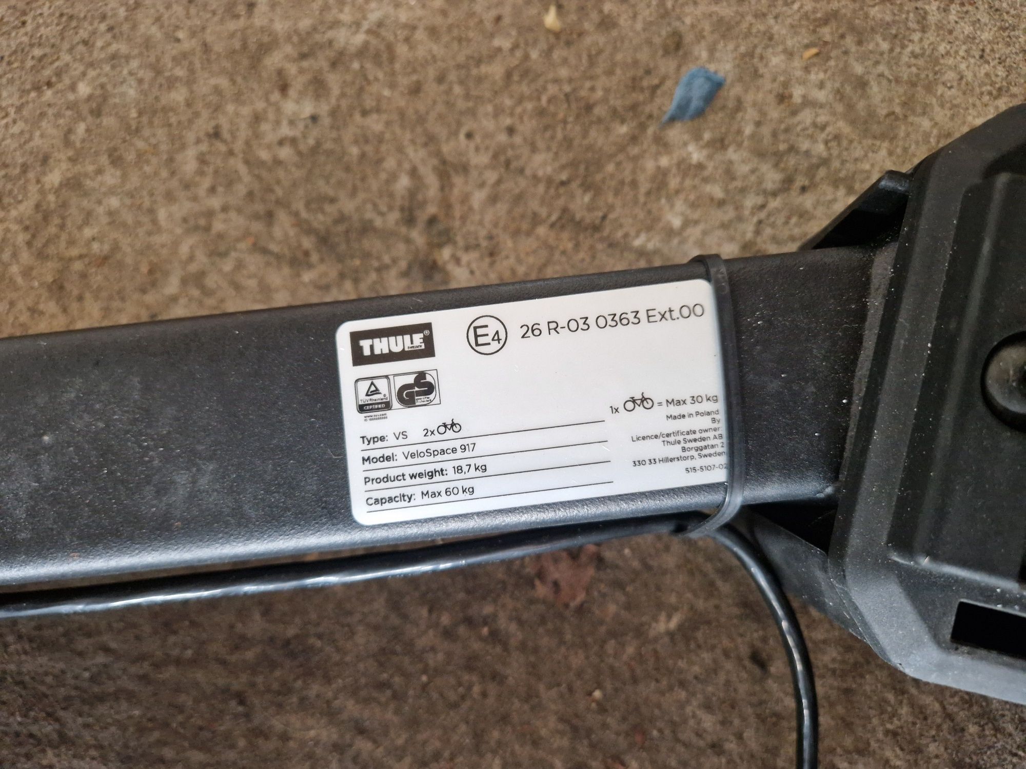 Thule VeloSpace 917 Max 60 kg bagażnik rowerowy na hak samochodu
