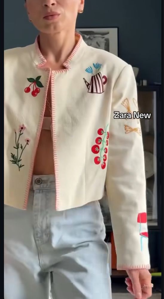 Жакет піджак блейзер zara з вишивкою вишиванка  новий s
